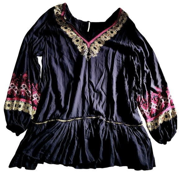 Free People Wild One Pleasant Midi Long Sleeve Embroidered Drop Waist Dress - Picture 2 of 8